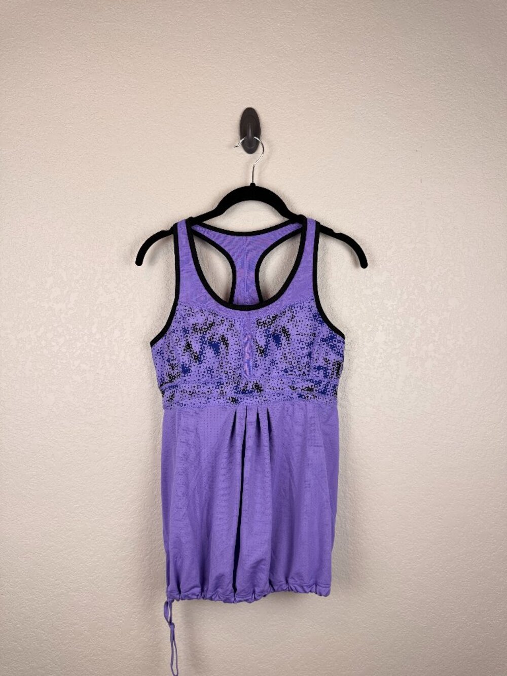 Zella Women's Purple Black Printed Racerback Drawstring Hem Workout Tank Large